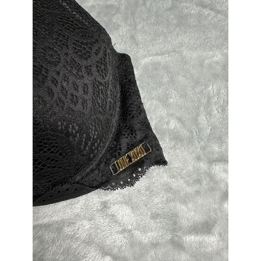 XOXO Bra Women 36D Black Lace Push Up Underwire Lace-Up‎ Detail 6239-70